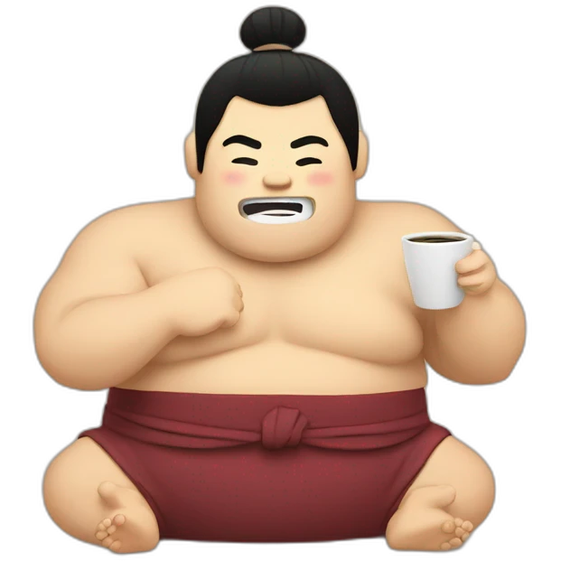 sumo wrestler with coffee emoji