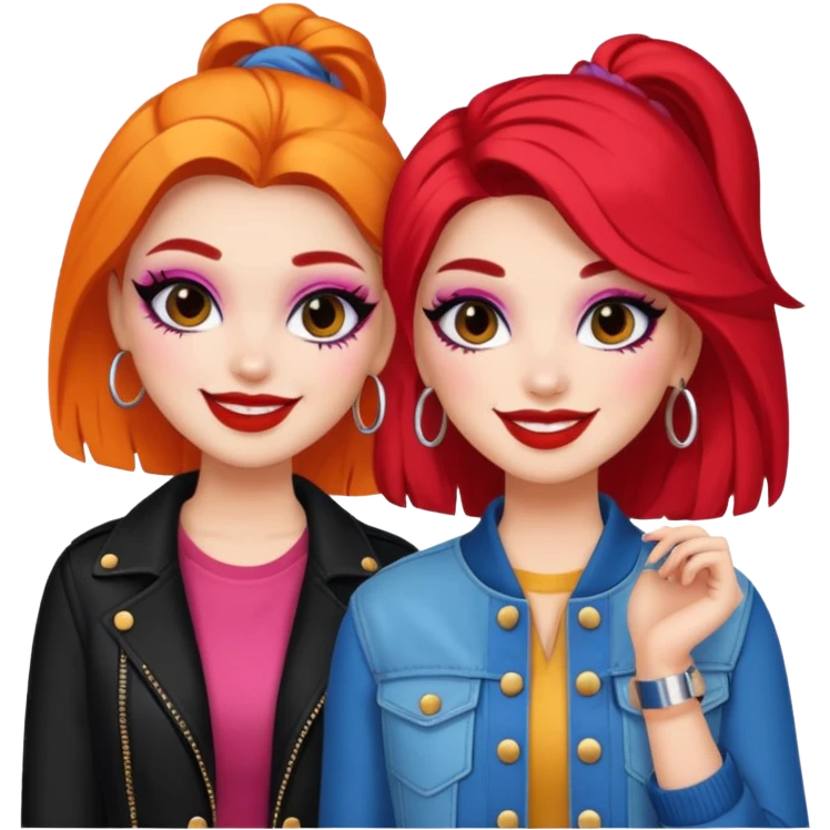 Boujy baddie best friends, fair skin, trendy heavy makeup emoji