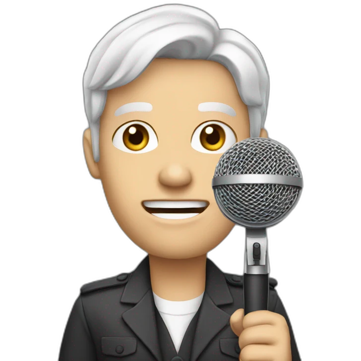 journalist white skin standing confidently while holding a microphone. The journalist should be in professional attire emoji