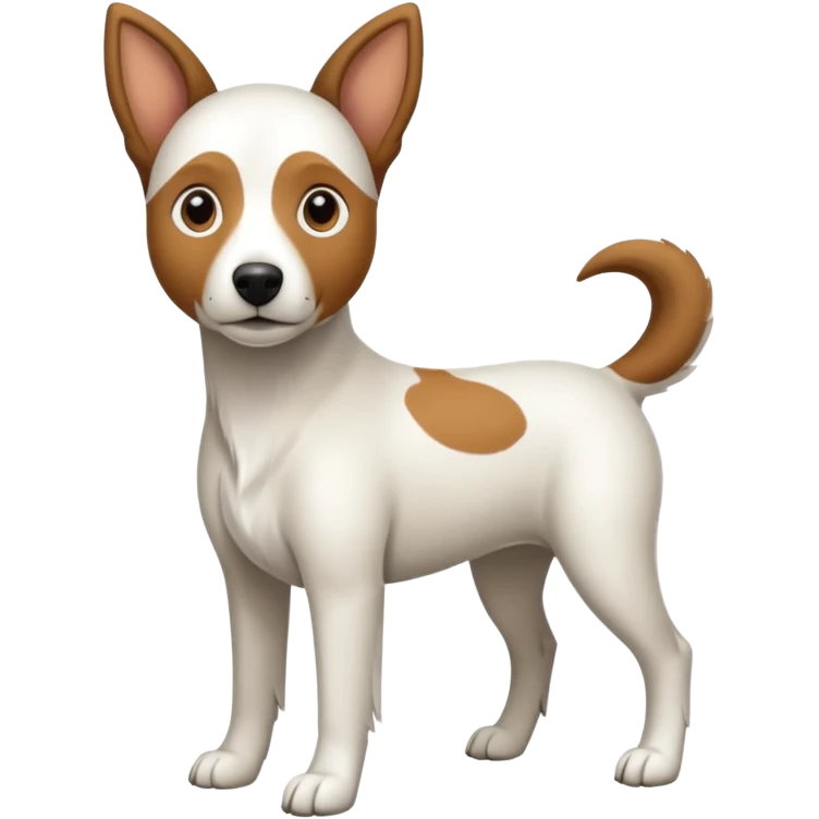 a full body large white floppy eared parson russell looking dog the size of a kelpie with light brown ears and a light brown patch on one eye and a large snout emoji