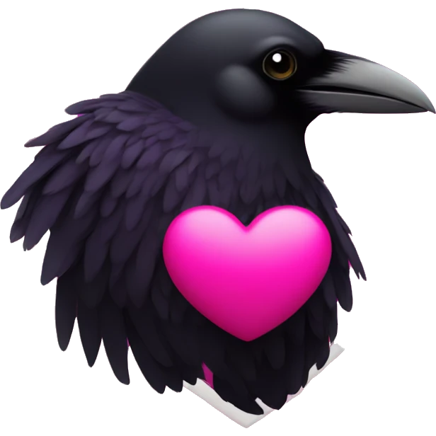 Raven in hot pink heart emoji