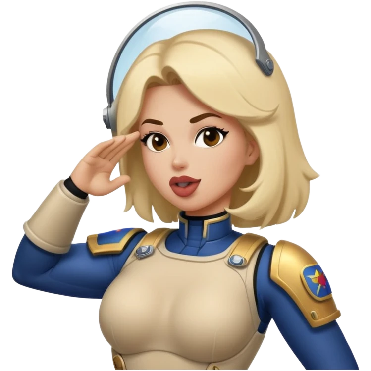 woman space marine in bodysuit salutes tongue out emoji