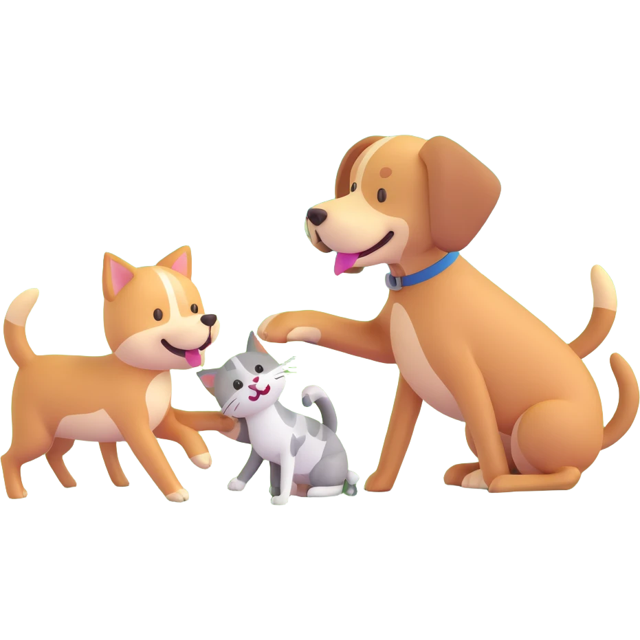 dog and cat playing in a grassy meadow emoji