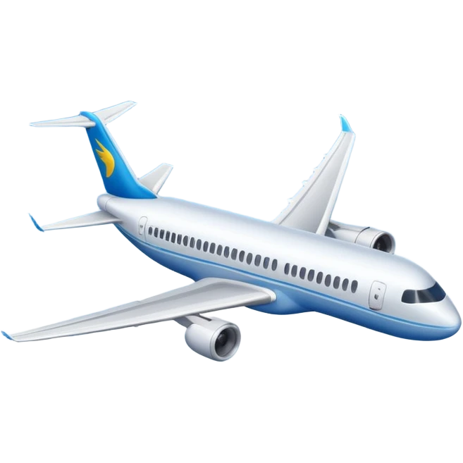 Draw a commercial passenger airplane flying above clouds in clear blue sky. emoji
