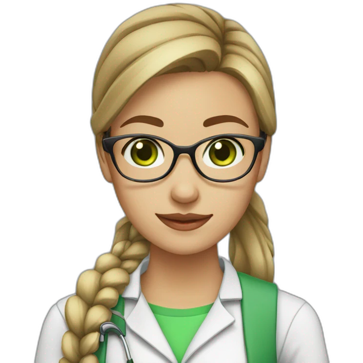 chemist female brown ponytail light skin green eyes with glasses emoji