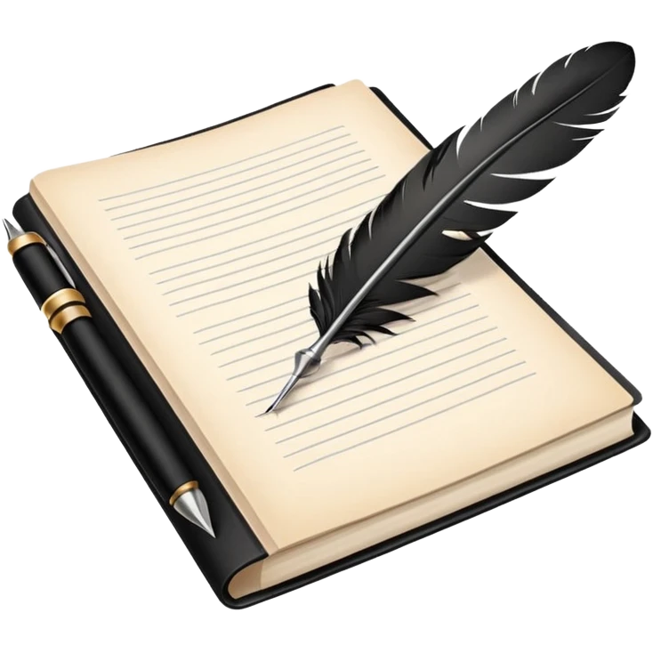 Minimalistic flat vector icon, iOS style, thin black contour on white background. Open script book with a feather pen or clapperboard. No text, no shadows.
 emoji