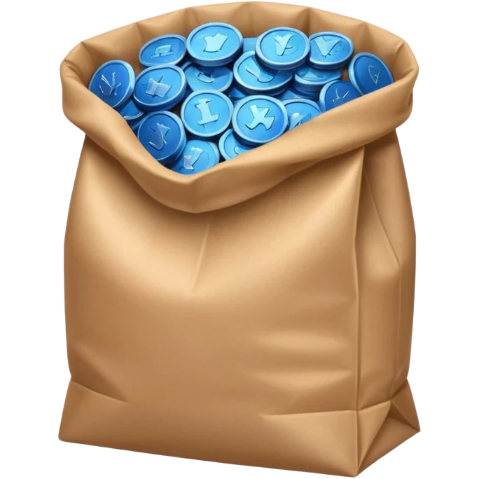 blue coins inside a brown bag  emoji