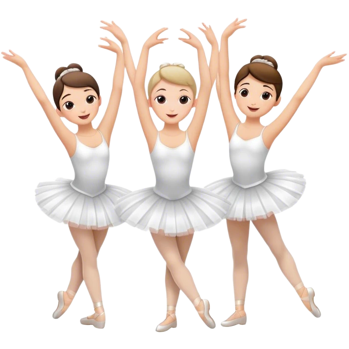 3 ballerinas twirling with their arms up in the air. emoji