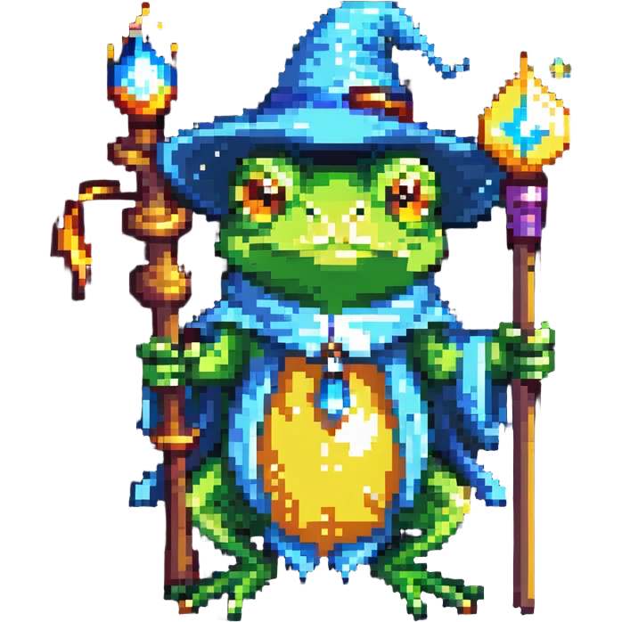 wizard frog holding a magic staff emoji