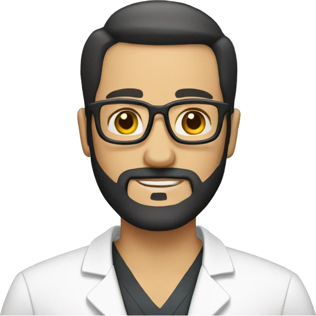 Bald tan male doctor with black beard and a crown emoji