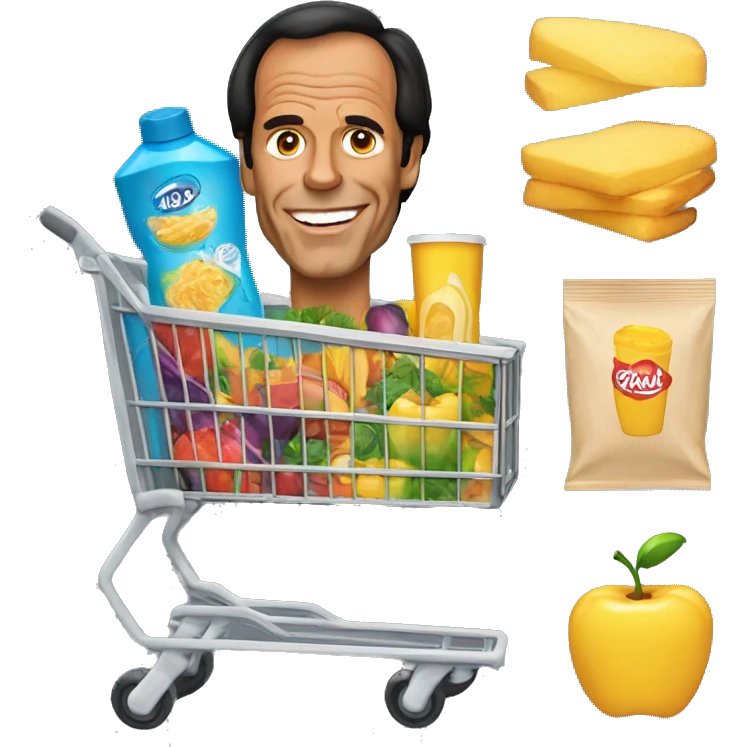 Julio Iglesias using supermarket cart full of product emoji