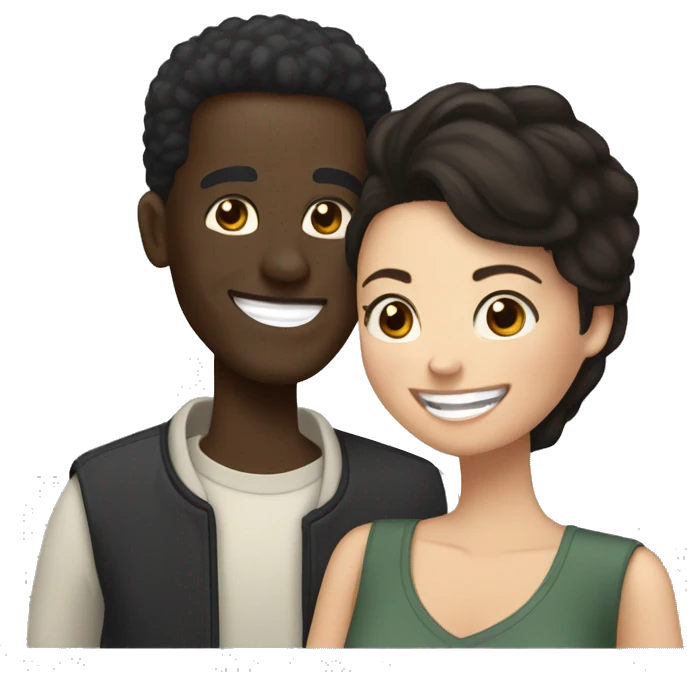 	“A black Somali man with short black hair and a white woman with dark brown hair are laughing together, the woman leaning on his shoulder.” emoji