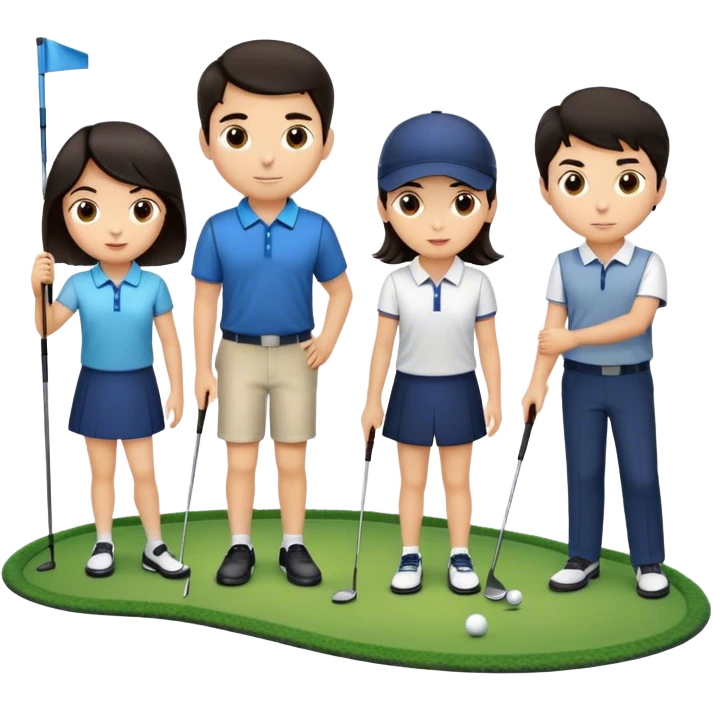 Three Golf players , dark hair, left boy, above girl, right boy emoji