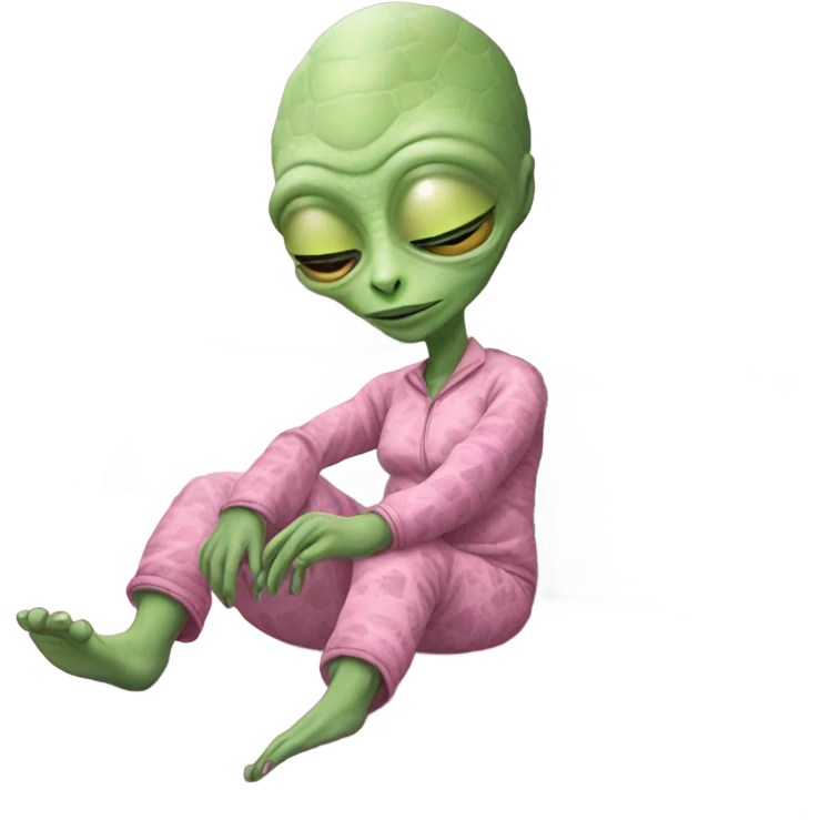 Reptilian alien woman, in pink in pajamas, sleeping to bed emoji
