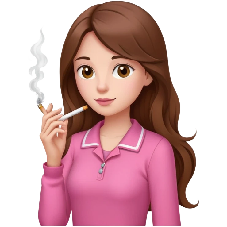 Girl with long brown hair, pink Outfit and a Cigarette emoji