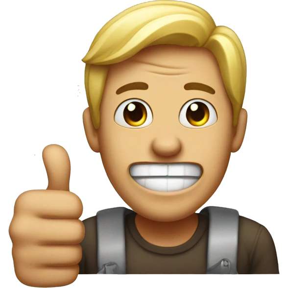 Man with mocking open mouth smile and with a thumbs up emoji