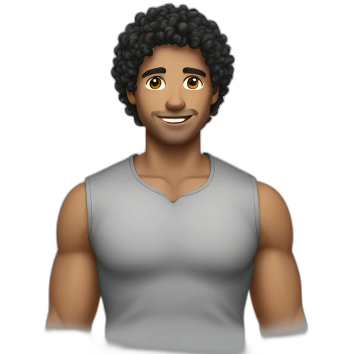man informal cloth tanned black curly hair emoji