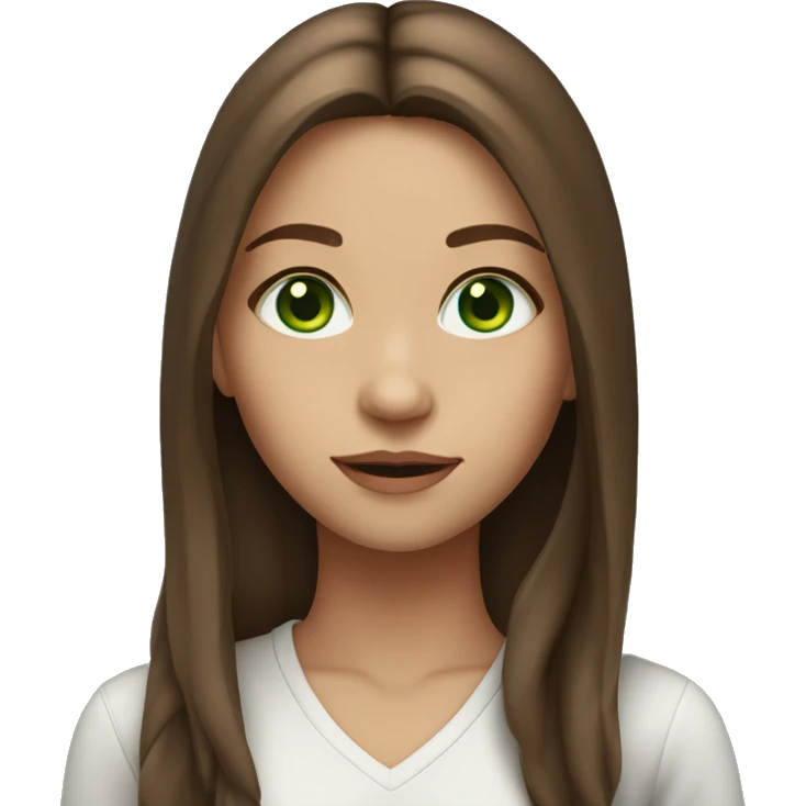 girl with long strait middle part brown hair and vibrant green eyes  emoji