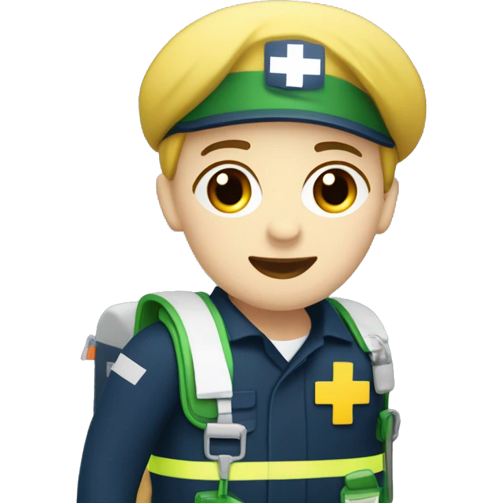 paramedic with a medic bag. White skin, navy uniform, with greenish/yellow medical bag, looks like a queensland ambulance service paramedic emoji