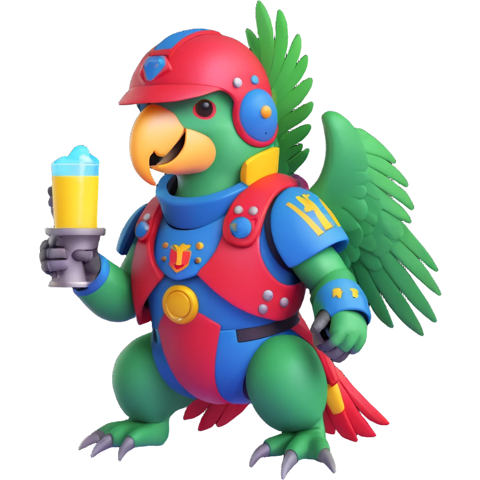 party parrot in space marine gear, helmet with a visor, glowing details, celebrating in space emoji