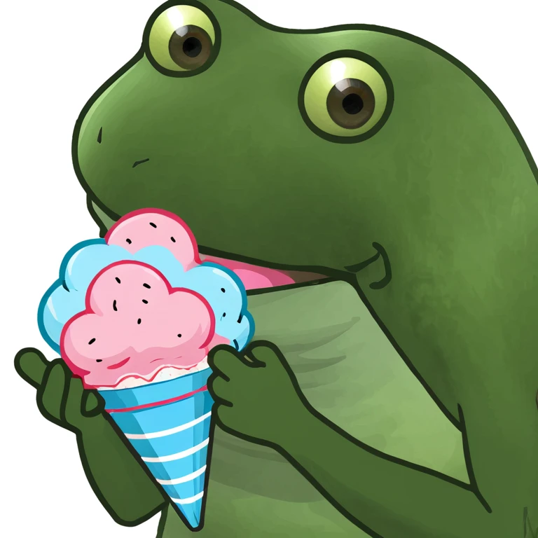 bufo frog at an amusement park, eating cotton candy emoji