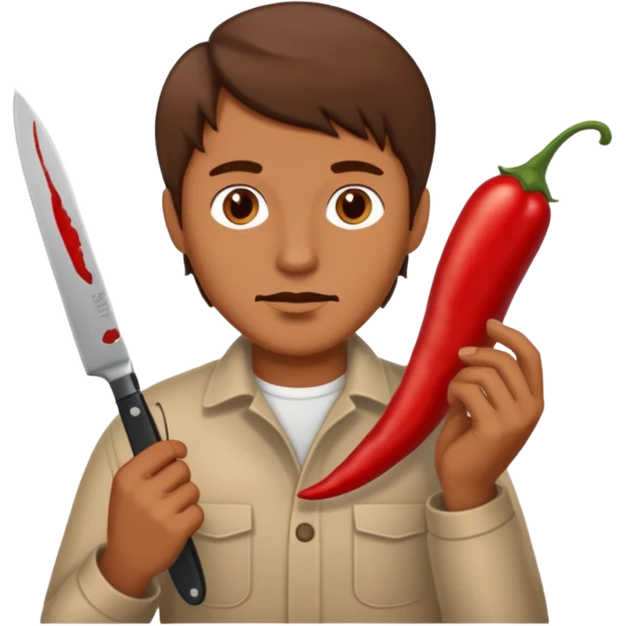 Tanskinned man with brown hair cutting chilies with a knife  emoji
