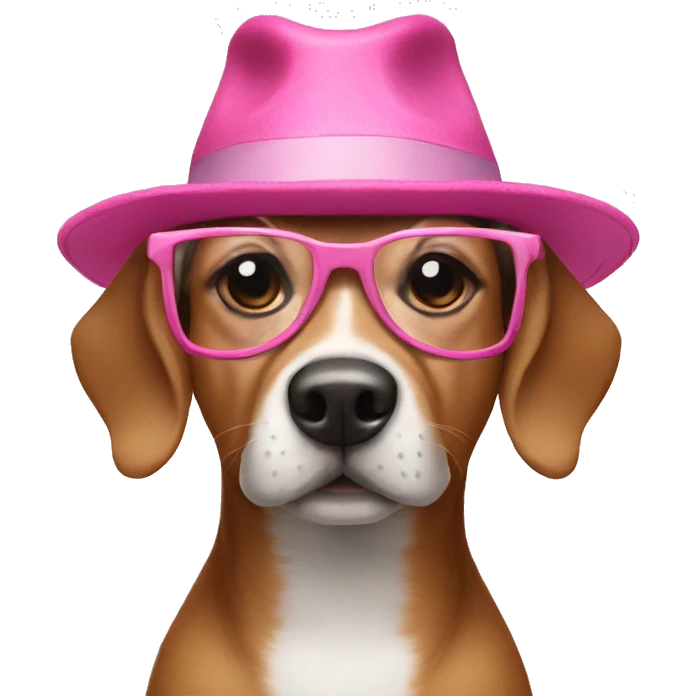 A dog in a hat and pink glasses emoji