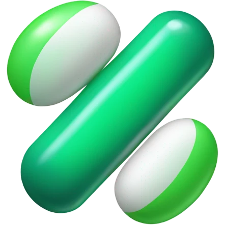 single medicine pill, top half green, bottom half white emoji