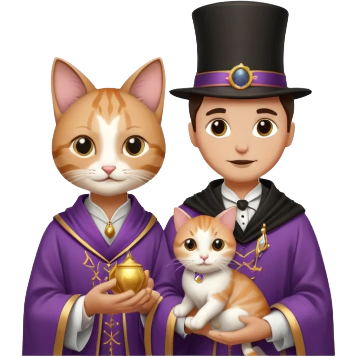 magician couple and their pet cat emoji