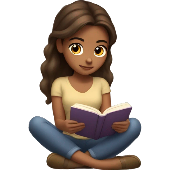 Brown hair and olive skin girl reading a book cozy emoji