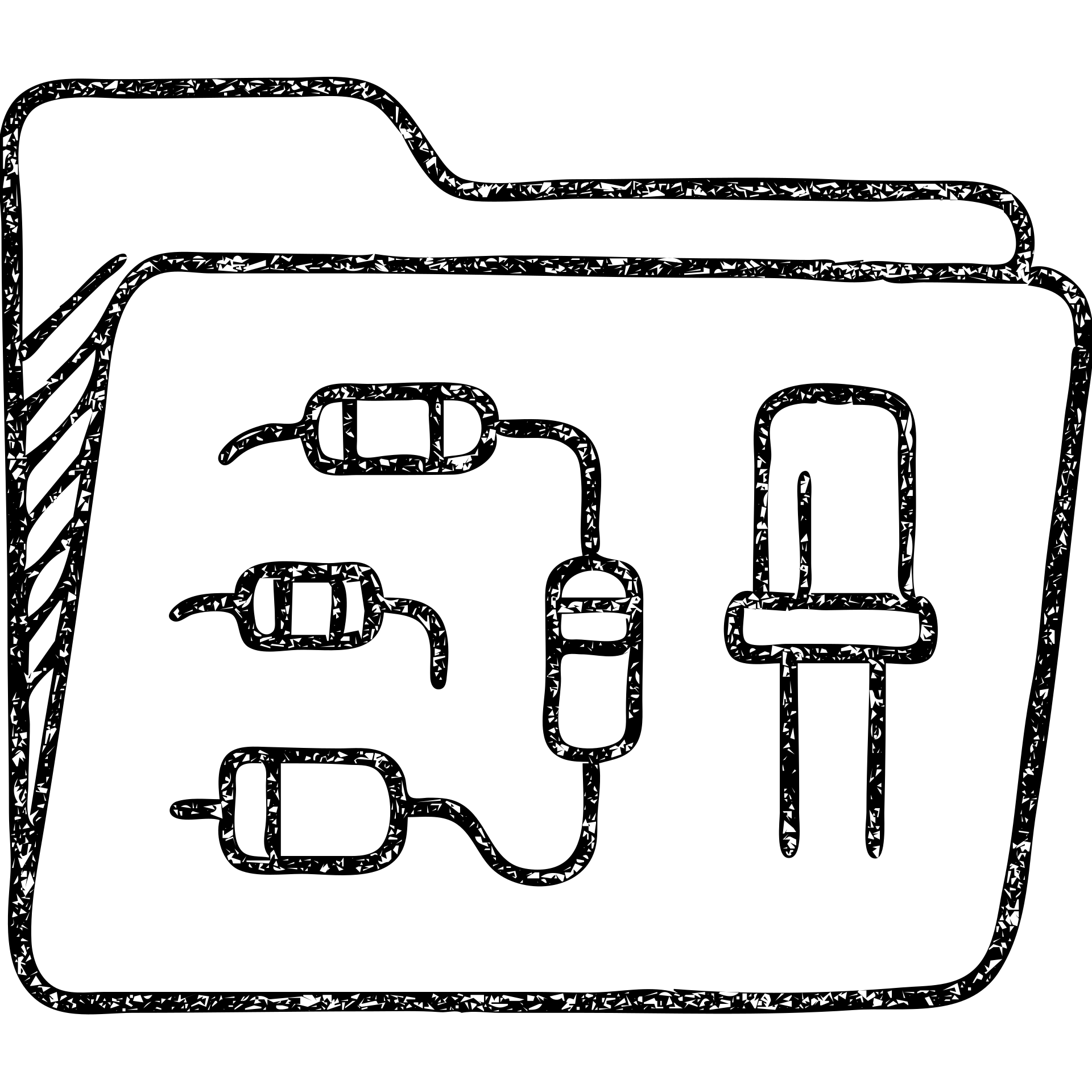 hand-drawn outlined folder icon with electric parts, sketchy style, visible resistors and capacitors emoji