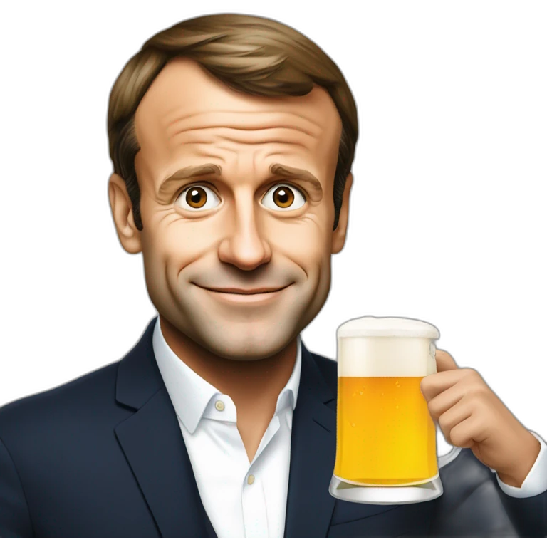 Emmanuel Macron avec une bière emoji