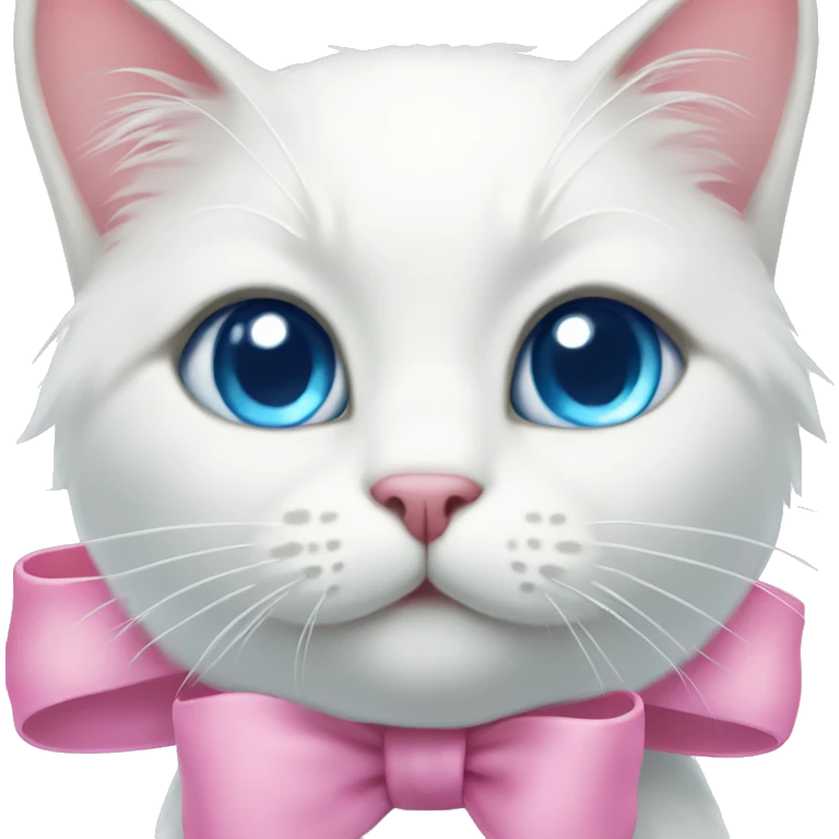white cat with a pink bow and blue eyes emoji