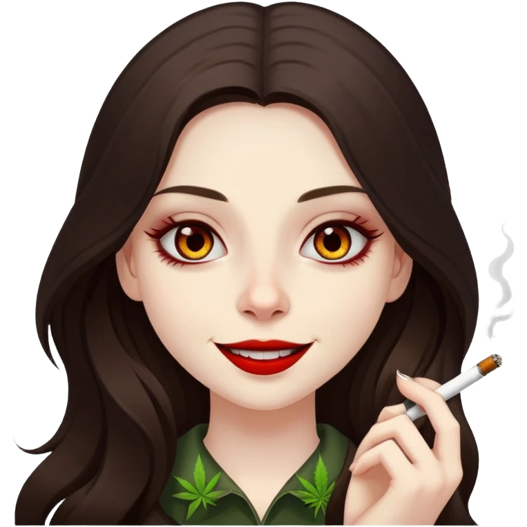 girl with long dark brown hair and pale skin smoking weed high emoji