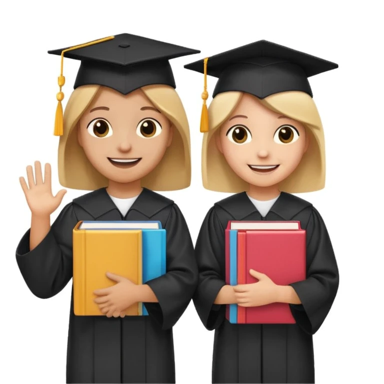 smiling kids holding books, standing in front of a university building, emoji style, referencing 'KIDZ BOP Kids' emoji