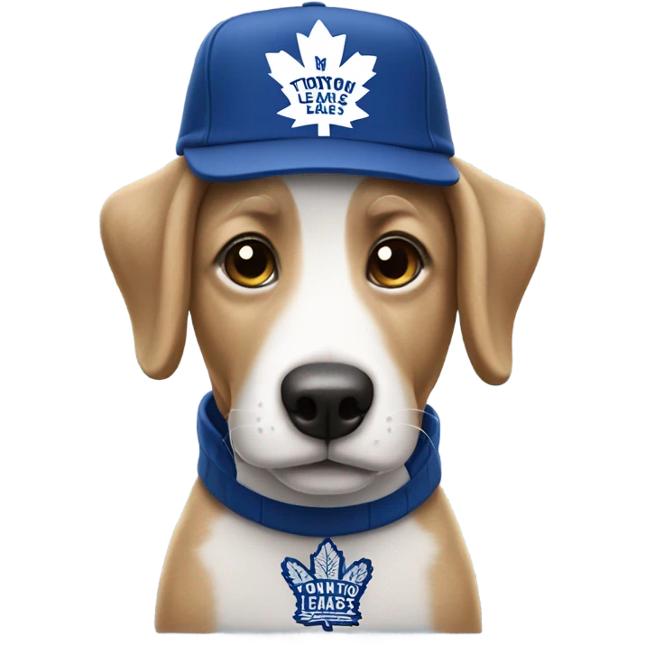 Dog wearing Toronto maple leaf apparel emoji