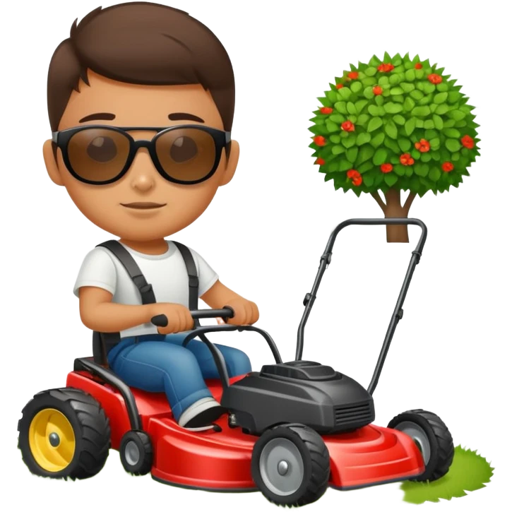 Mexican kid wearing sunglasses with lawnmower emoji
