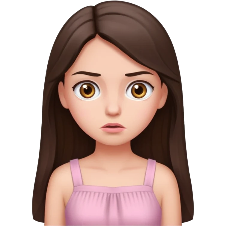 annoyed long brunette hair girl with hazel eyes wearing light pink dress emoji