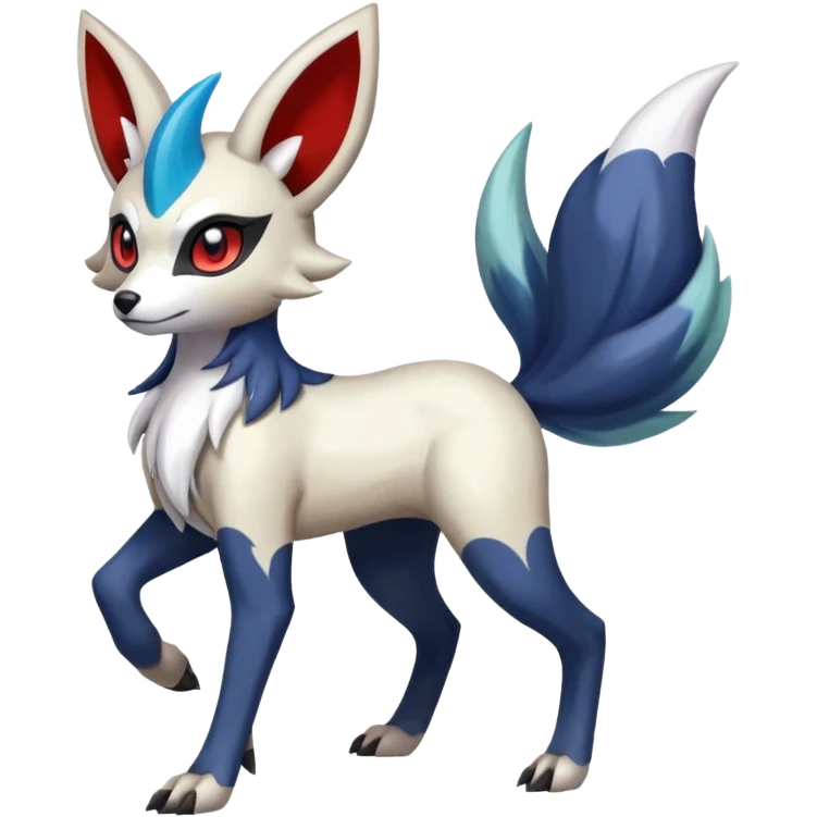 Colorful Skilled Adept Graceful Asian Painted Meloetta-Lycanroc-Absol-Zangoose-fusion-hybrid-creature (full body) emoji