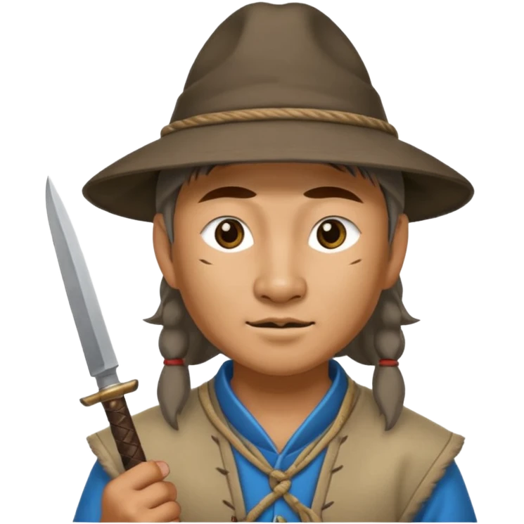 wolf face, mogolian ancient with small knife and hat emoji