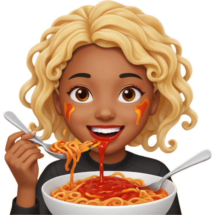 A light skined black girl eating lava noodles  emoji