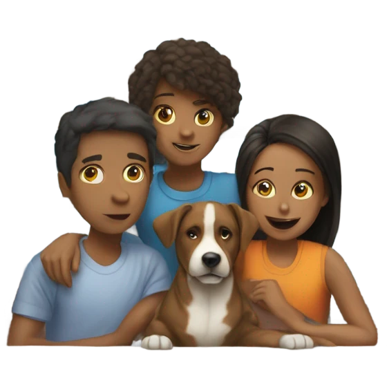 Boys on end girls in middle with dog by window emoji