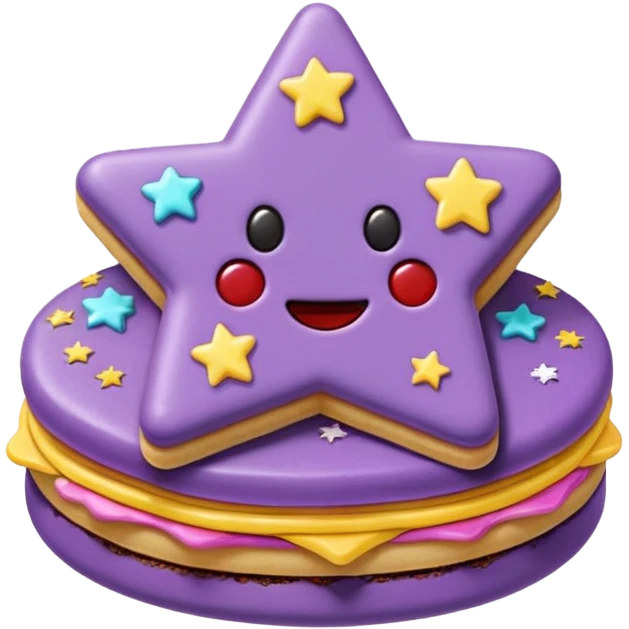 a pastel purple sandwich cookie with soft crumbly texture, a star-shaped jam cutout in the center showing glossy dark berry filling, and creamy filling with colorful sprinkles. Minimal emoji style, smooth shading, high detail, centered object, no background, sweet playful vibe emoji