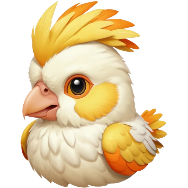 lutino cockatiel emoji, yellow and white bird with orange cheeks, simple and cheerful emoji
