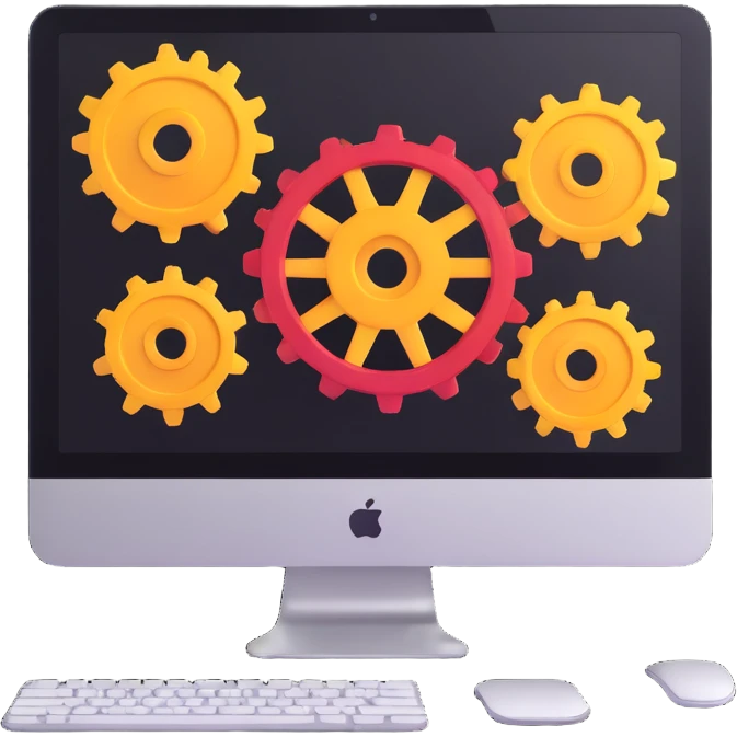 iMac computer with gears on the screen emoji