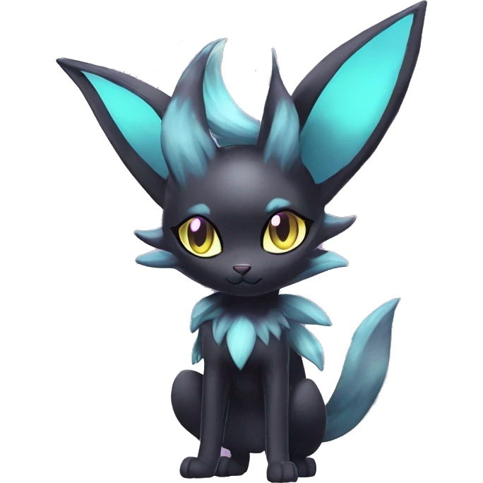 Shiny Cool pastel Black beautiful ethereal fantasy Kawaii Sona Umbreon-Espeon-Litten-Fakemon-cat-animal with edgy bat-ears black mane vtuber model Full Body emoji