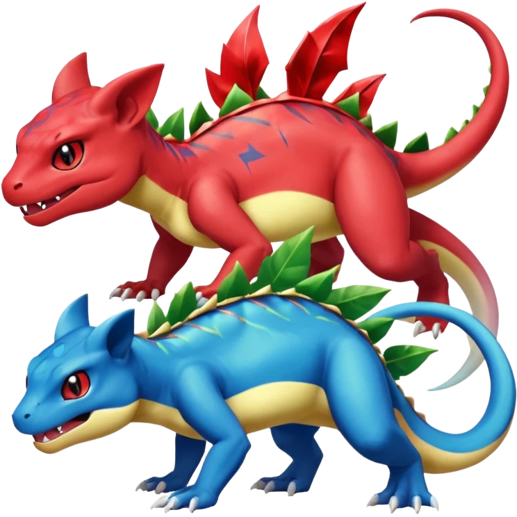 Shiny Aural Bulbasaur-Charmeleon-Inteleon-Sceptile-Greninja-Fakémon-fusion (full body) emoji