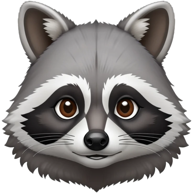 Cinematic-Noble-Raccoon-Portrait-Emoji – Poised and confident, with a sturdy build and a beautifully textured fur of silver-grey accented by dark black facial markings, deep-set, intelligent brown eyes, simplified yet sharp and sophisticated. emoji