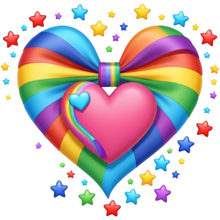 heart with shooting stars, rainbow bow with heart pattern on the bow emoji