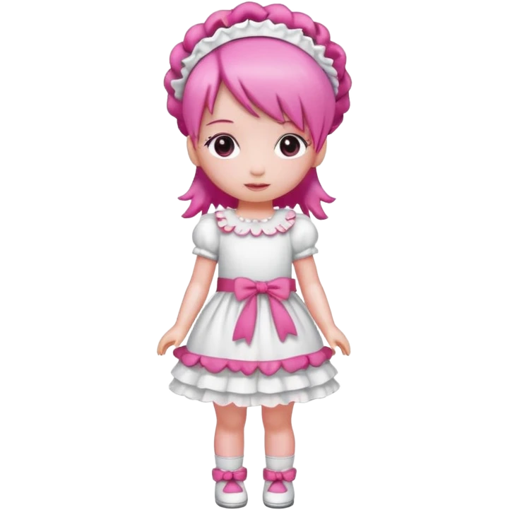 Isolated detaile illustration modern raspberry torte doll figurine full body with pink hair and a pink berry hairband standing emoji
